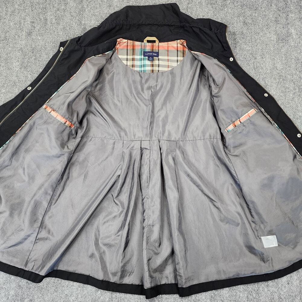 Lands End Jacket Womens Medium Black Full Zip Snap Front Plaid Lined Pocket Coat - Picture 12 of 16